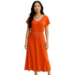 Ann Taylor Bright Orange Asymmetrical Midi Dress Size L
